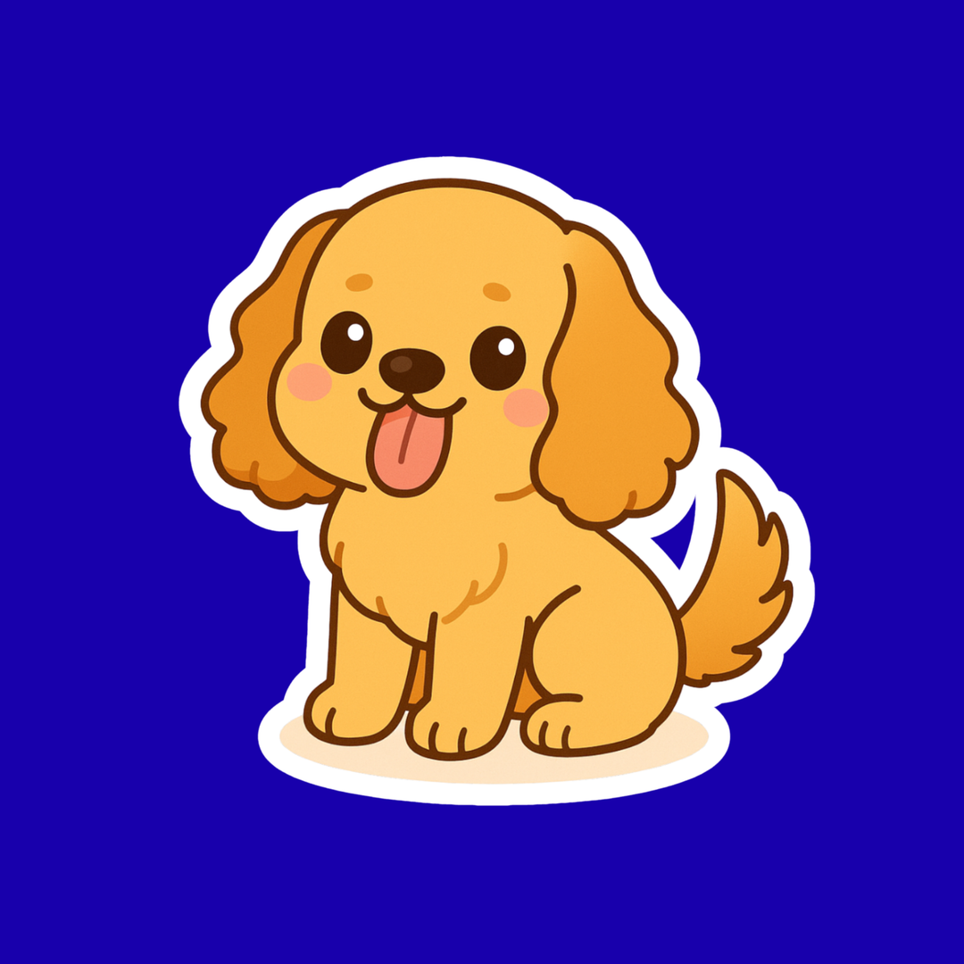 Cartoon dog sticker on a blue background