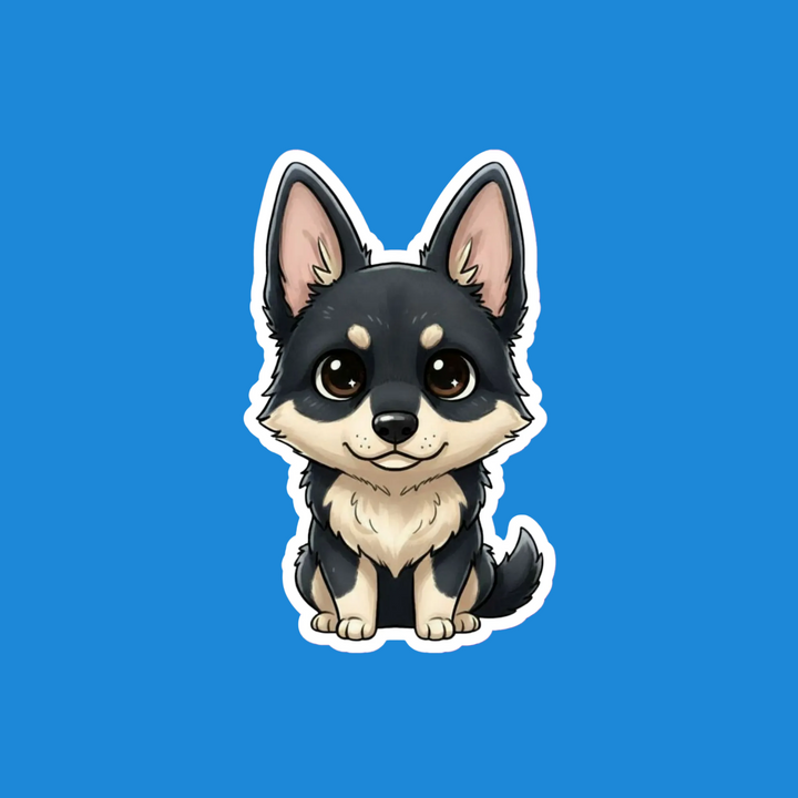 Cartoon dog sticker on a blue background