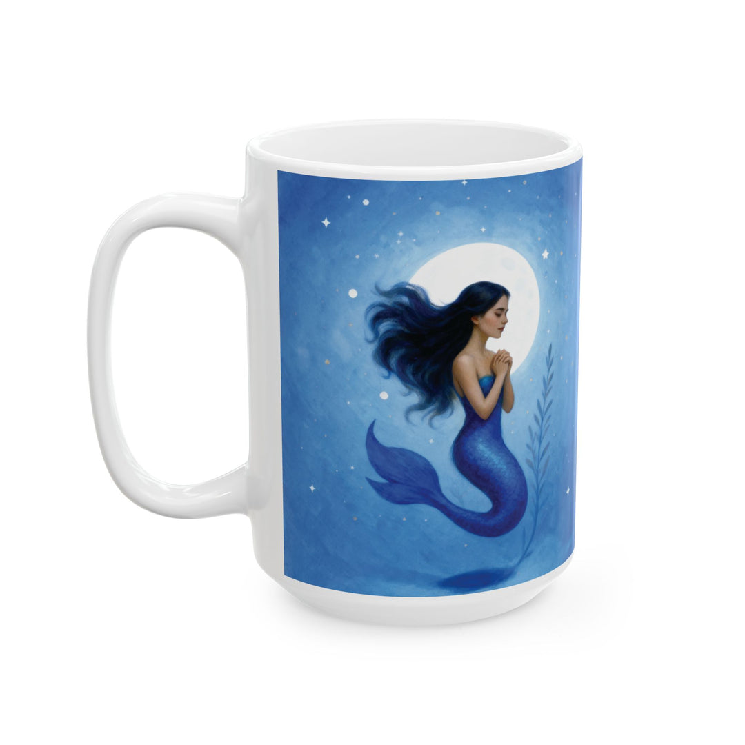 Blue Ethereal Mermaid 15oz Ceramic Mug - Side view - Designs by Mysh