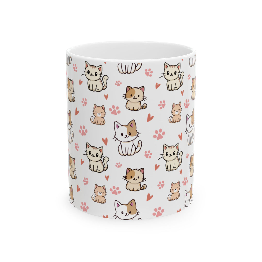 Kawaii Chibi Cats 15oz Ceramic Mug - Side view - Designs by Mysh