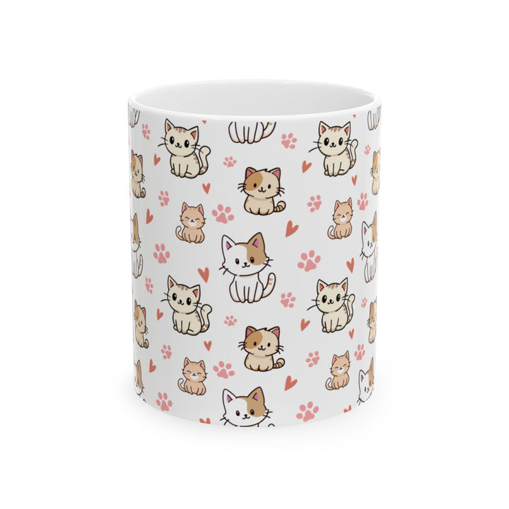 Kawaii Chibi Cats 15oz Ceramic Mug - Side view - Designs by Mysh