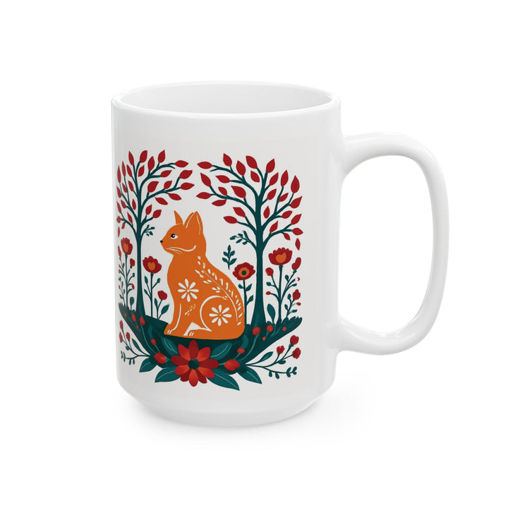 Mug - Folk Art Orange Fox Ceramic Mug (15oz) - Designs by Mysh