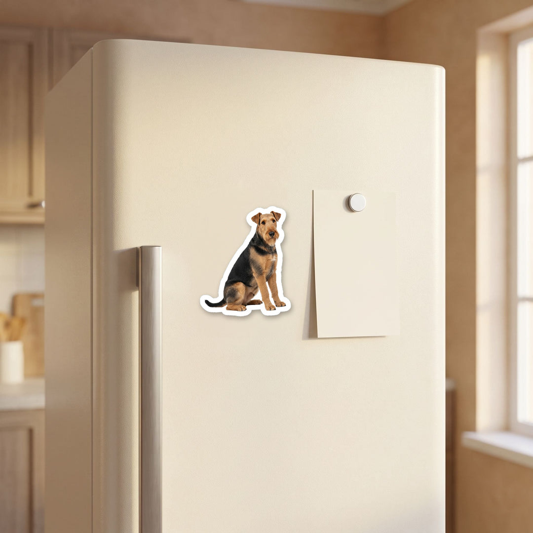 Airedale Terrier Grizzle and Tan watercolor magnet on a refrigerator door