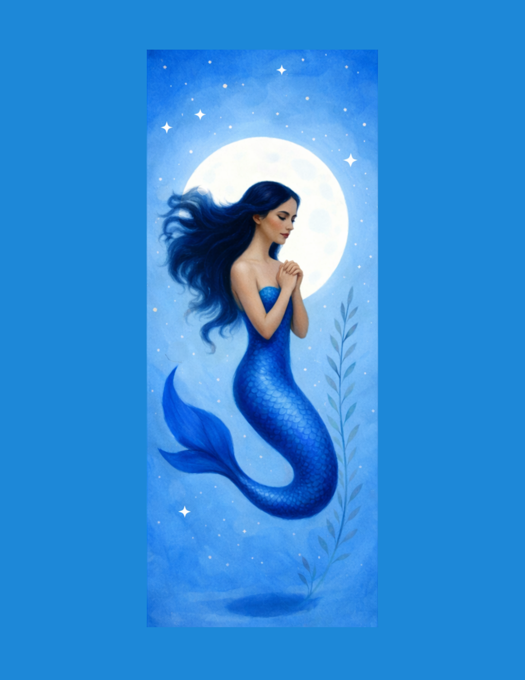 Blue Mermaid Traditional Bookmark - Ocean Fantasy Art - Designs by Mysh
