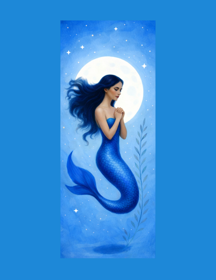 Blue Mermaid Traditional Bookmark - Ocean Fantasy Art - Designs by Mysh