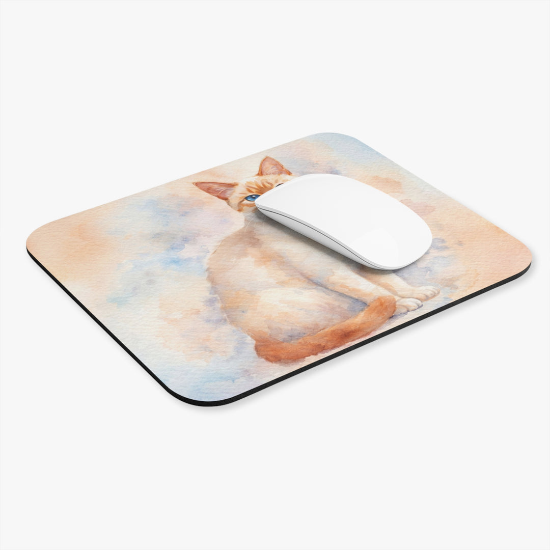 Watercolor Flame Point Siamese Cat Mouse Pad — Soft Pastel Desk Mat for Cat Lovers