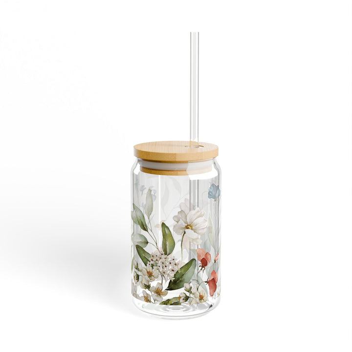 Watercolor Flower Motif - 16oz Sipper Glass - Designs by Mysh