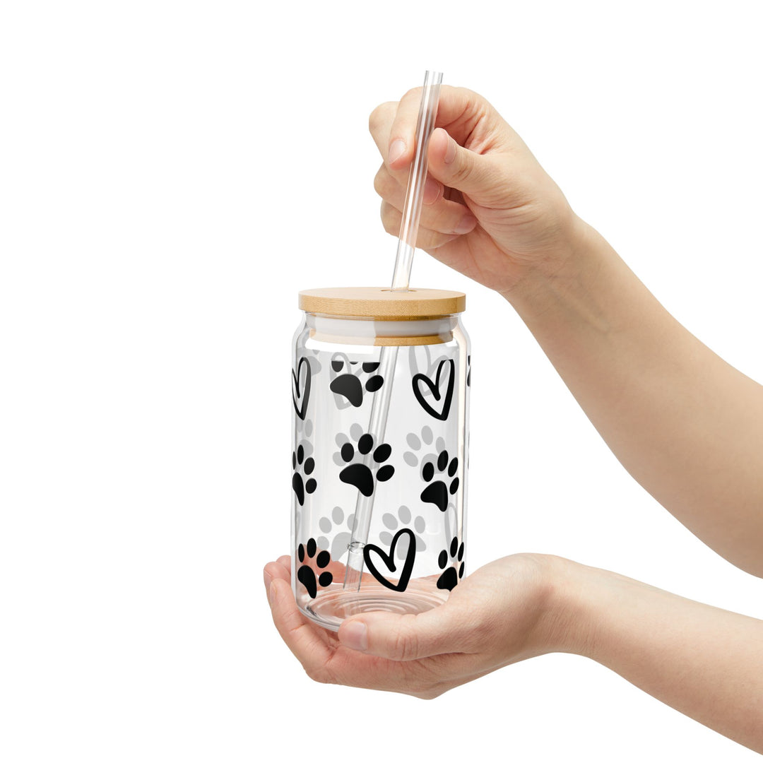 Paws and Hearts Cat and Dog Lover - 16oz Sipper Glass - Designs by Mysh