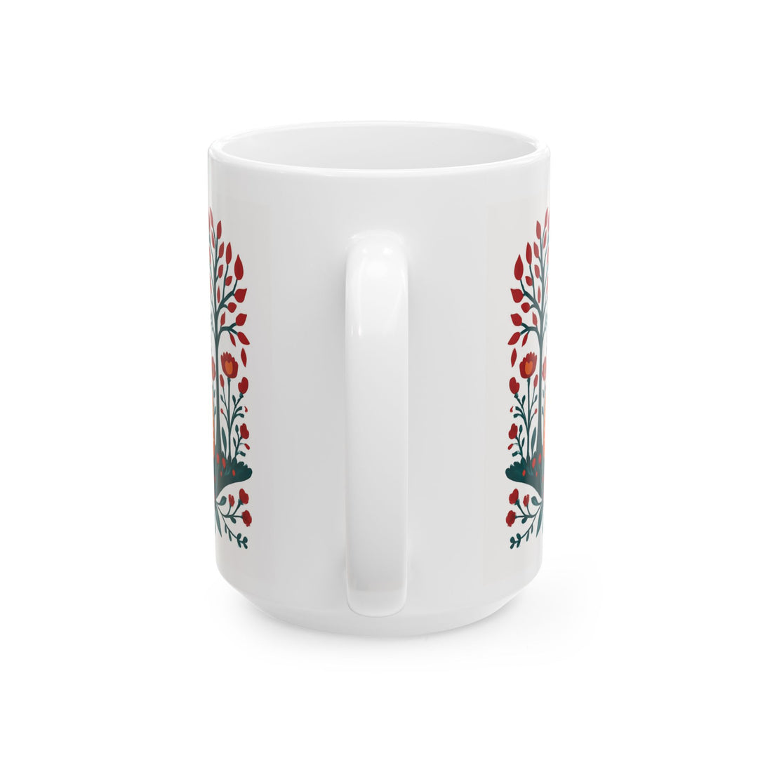 Mug - Folk Art Orange Fox Ceramic Mug (15oz) - Designs by Mysh