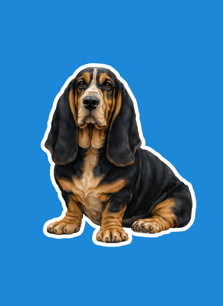 Sticker of a dog on a blue background