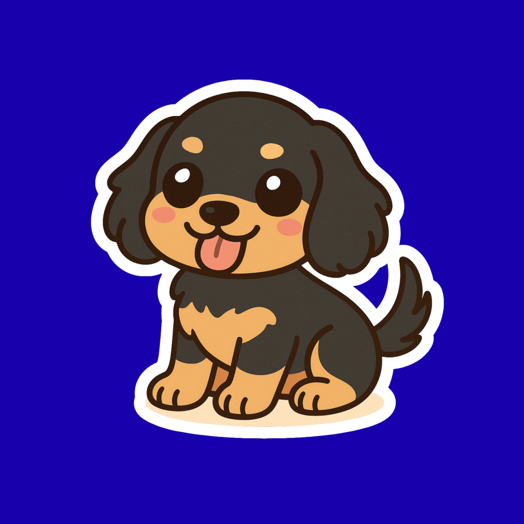 Cartoon dog sticker on a blue background
