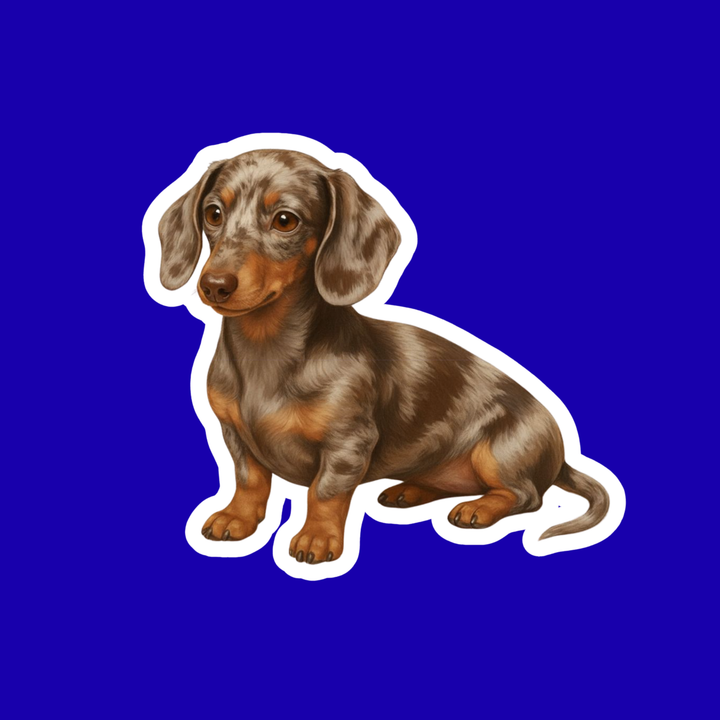 Sticker of a dachshund on a blue background