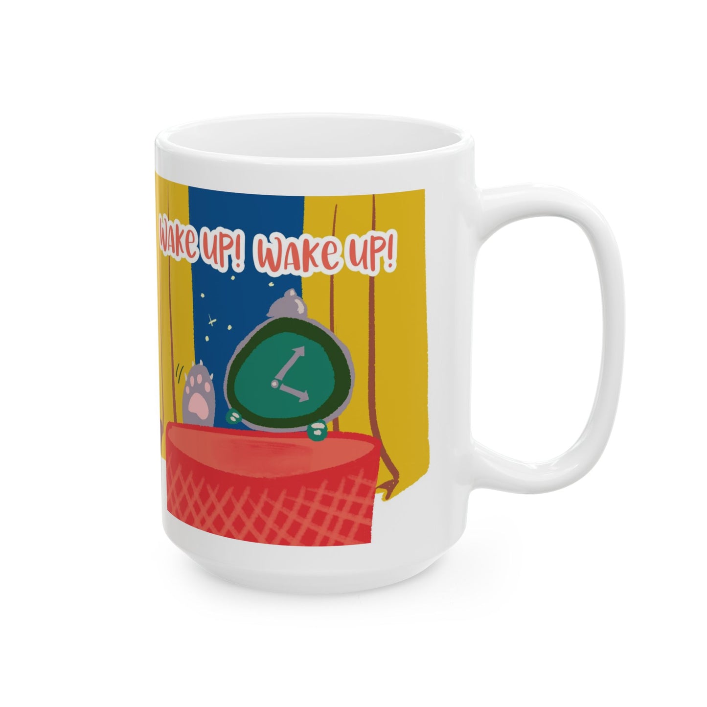 Mug with Colorful Cat Alarm Clock Design