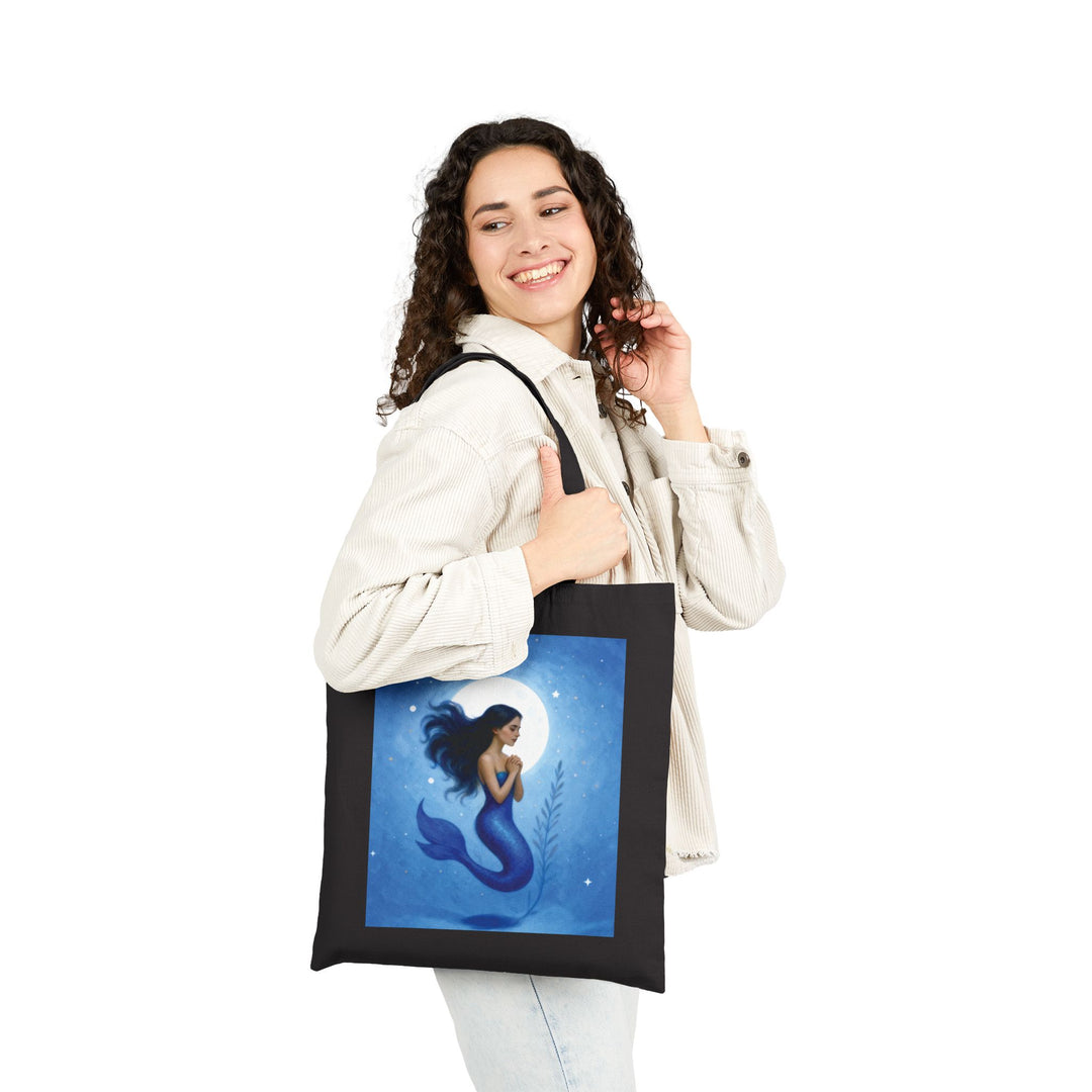 Mermaid Moon Canvas Tote — Ocean Blue Mermaid Illustration Beach Bag