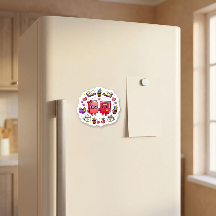 Cute Book Couple magnet on a refrigerator door