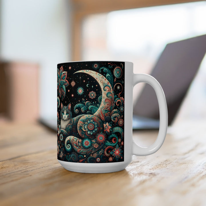 Mystical Cat 15oz Ceramic Mug - Front view - Designs by Mysh