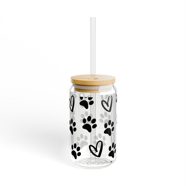 Paws and Hearts Cat and Dog Lover - 16oz Sipper Glass - Designs by Mysh