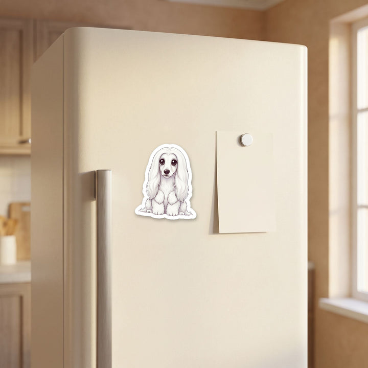 Afghan Hound White kawaii magnet on a refrigerator door