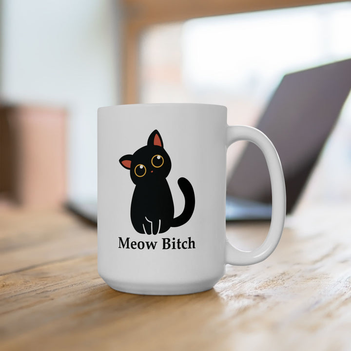 Meow Bitch Kawaii Cat Ceramic Mug – Funny Black Cat Coffee Cup (15oz)
