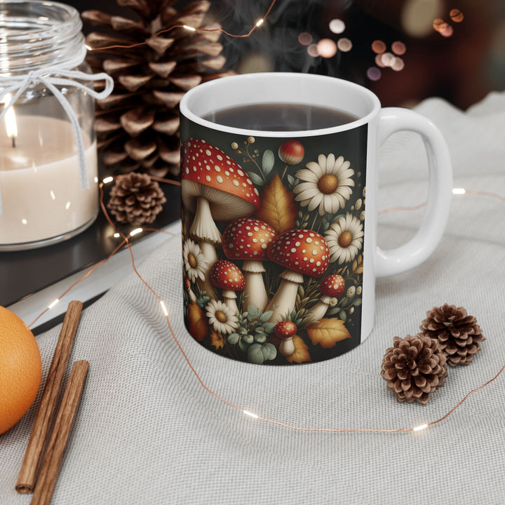 Mushroom Forest Ceramic Mug — 15oz Woodland Mushroom Motif Coffee Cup