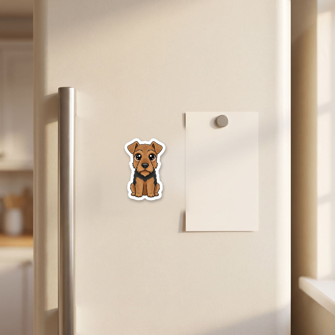 Airedale Terrier Black and Tan kawaii magnet on a refrigerator door