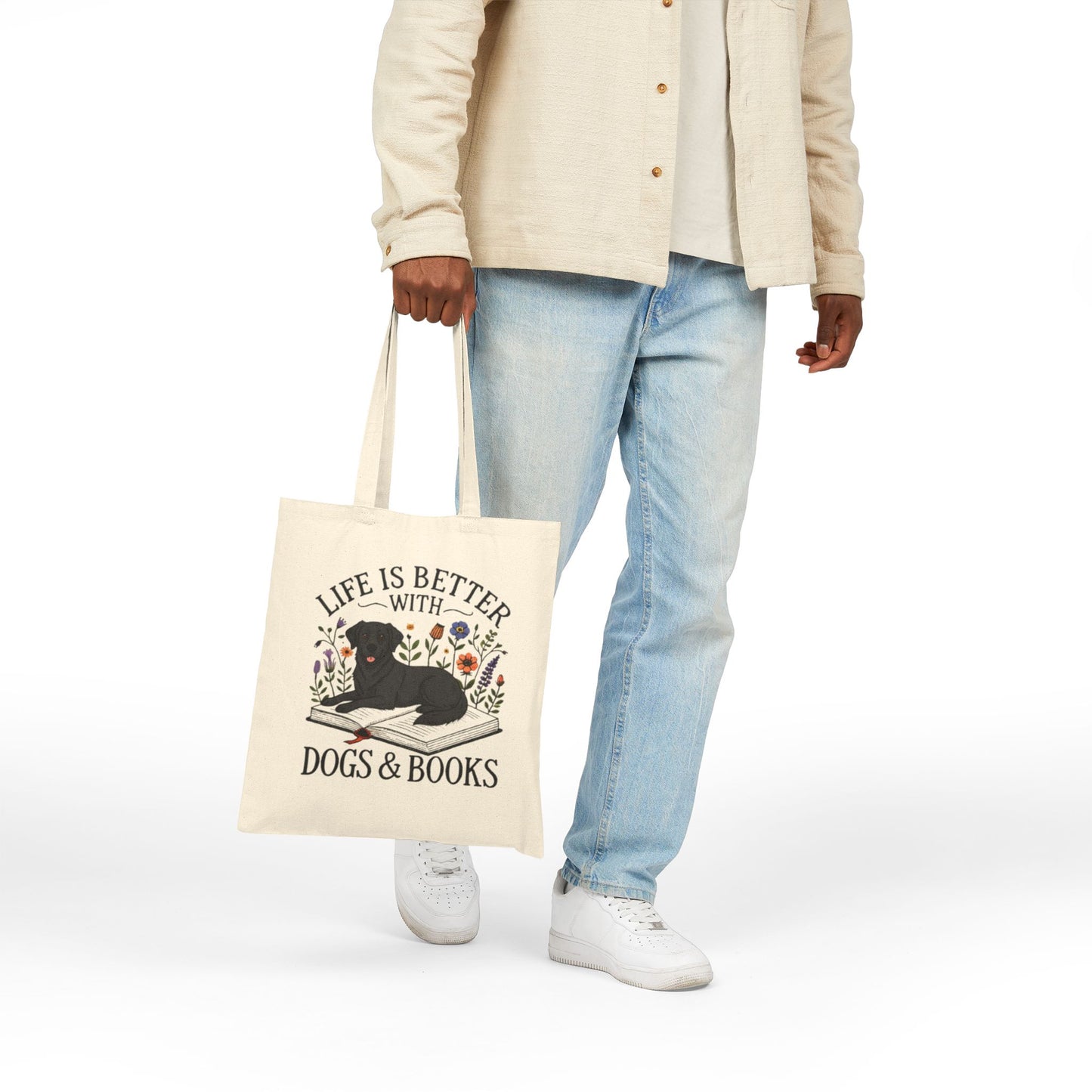 Tote Bag — "Life Is Better With Dogs & Books" Canvas Book Lover Tote