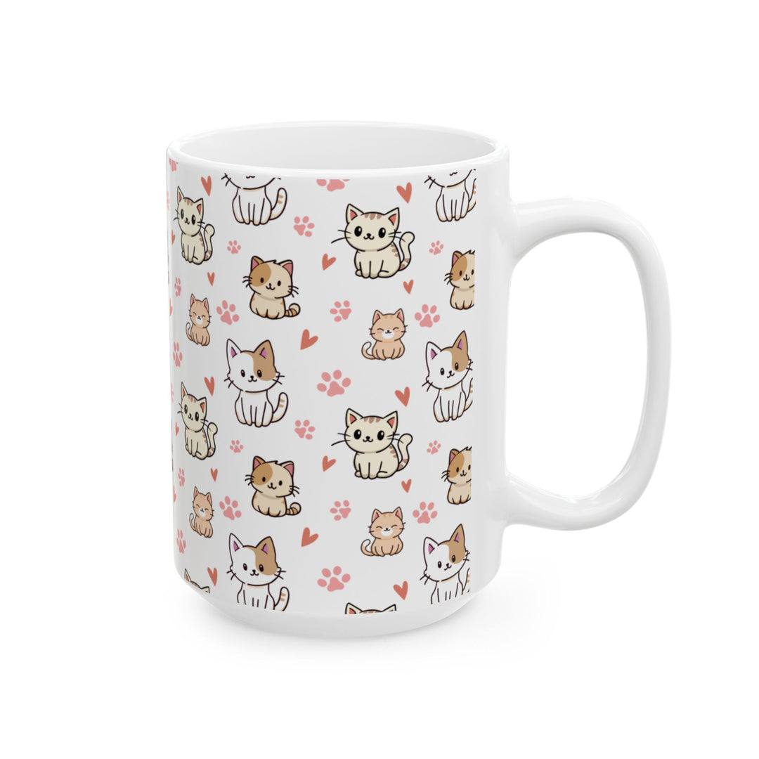 Kawaii Chibi Cats Ceramic Mug (15oz) — Cute Anime Cat Coffee Cup