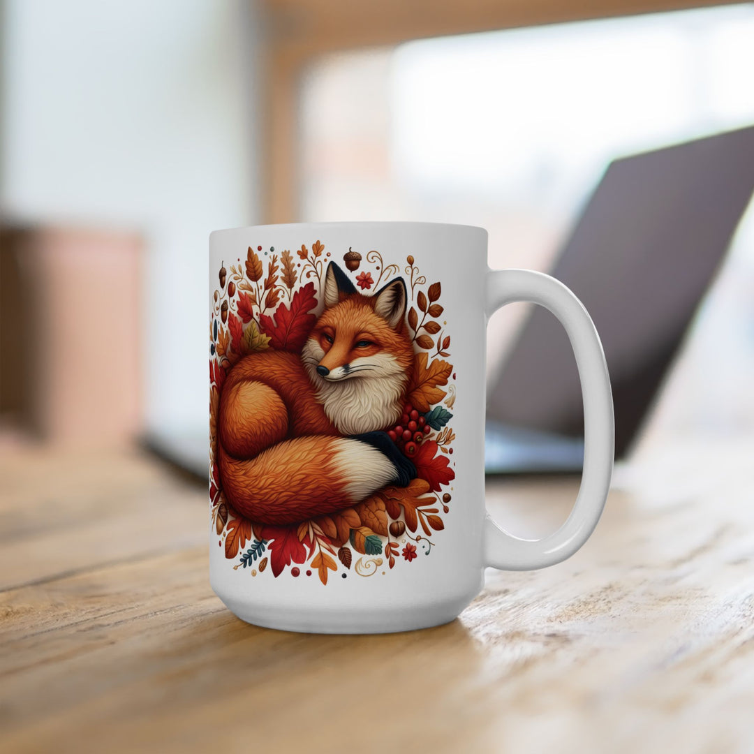 Woodland Red Fox 15oz Ceramic Mug - Front view - Designs by Mysh