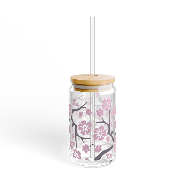 16oz Cherry Blossom Sipper Glass — Floral Cherry Blossom Motif Drinkware - Designs by Mysh