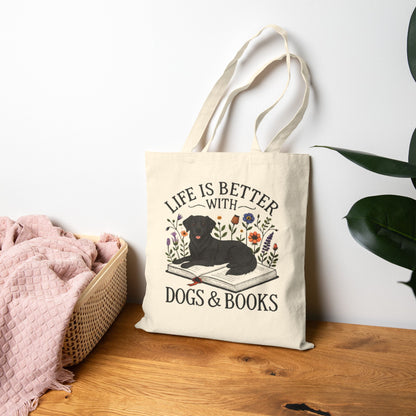 Tote Bag — "Life Is Better With Dogs & Books" Canvas Book Lover Tote