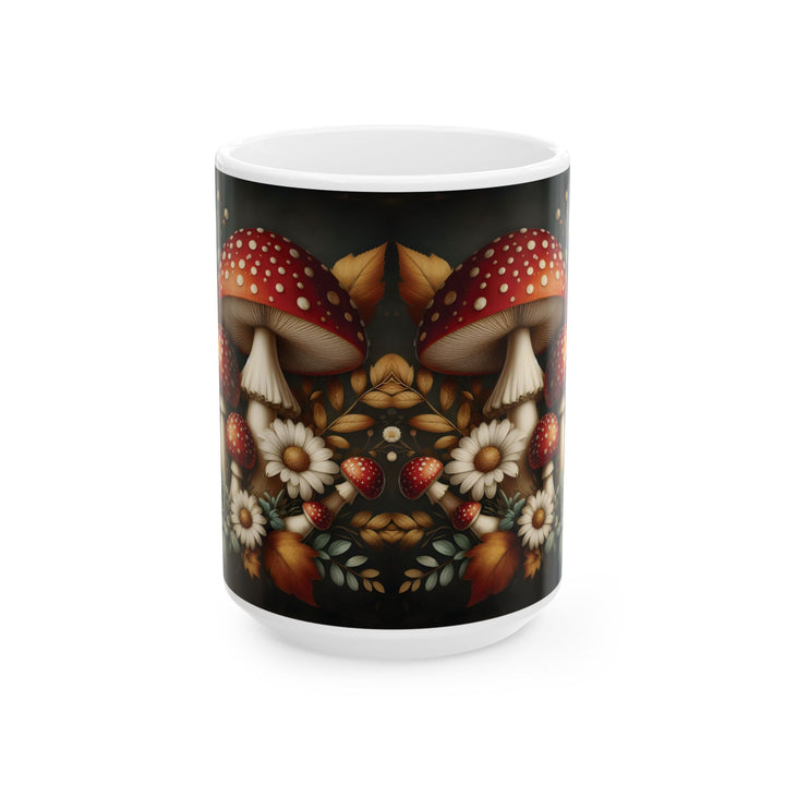 Mushroom Forest Ceramic Mug — 15oz Woodland Mushroom Motif Coffee Cup