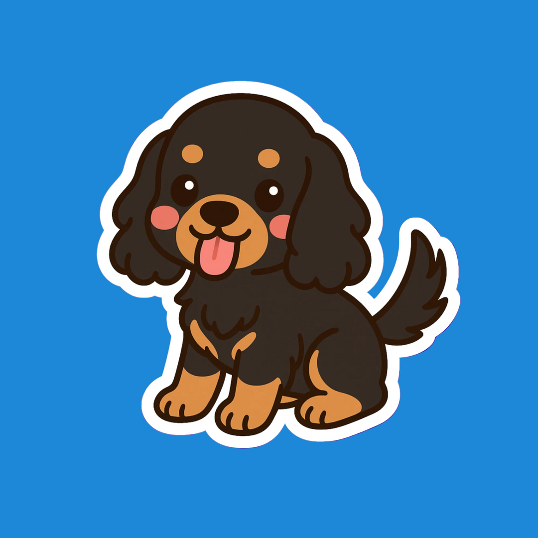 Cartoon dog sticker on a blue background