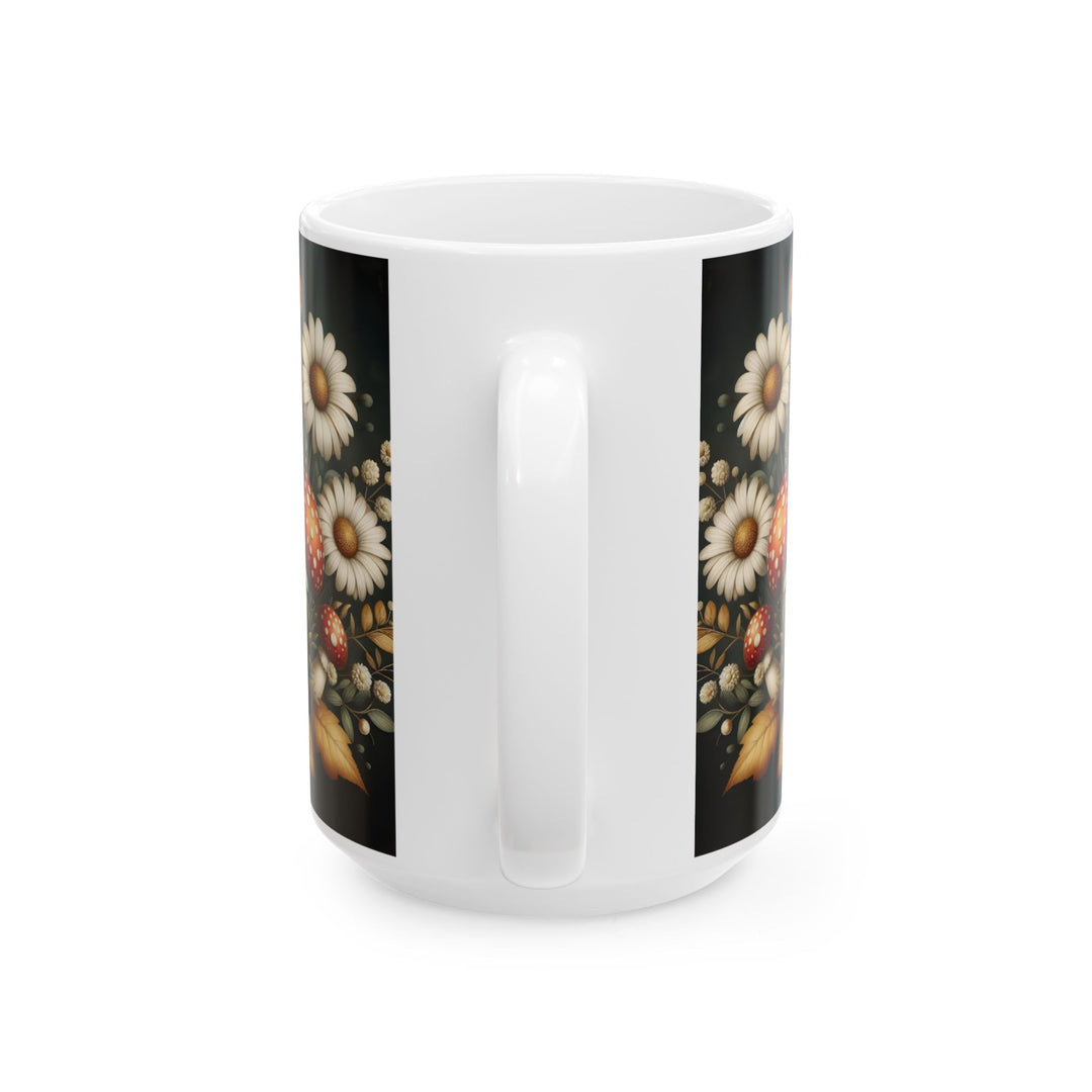Mushroom Forest Ceramic Mug — 15oz Woodland Mushroom Motif Coffee Cup