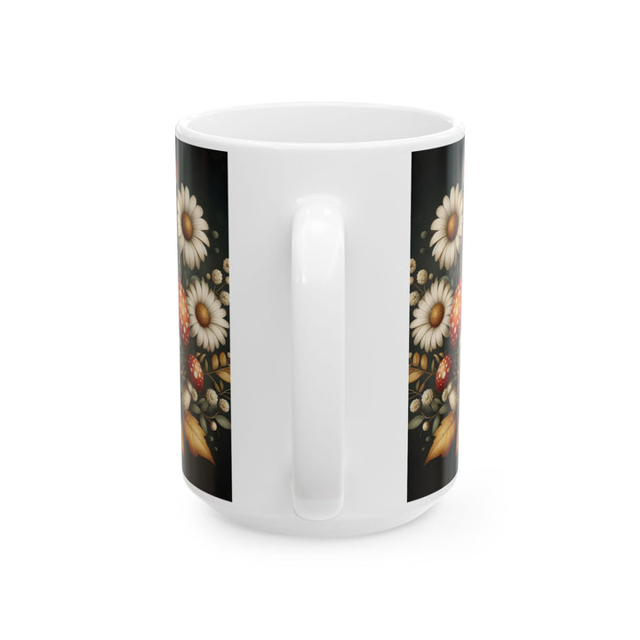 Mushroom Forest Ceramic Mug — 15oz Woodland Mushroom Motif Coffee Cup