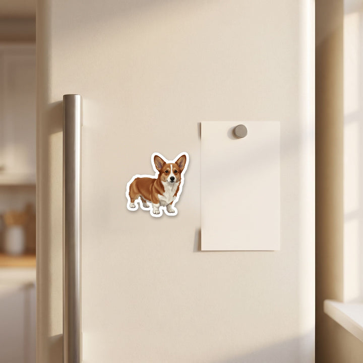Corgi Red watercolor magnet on a refrigerator door