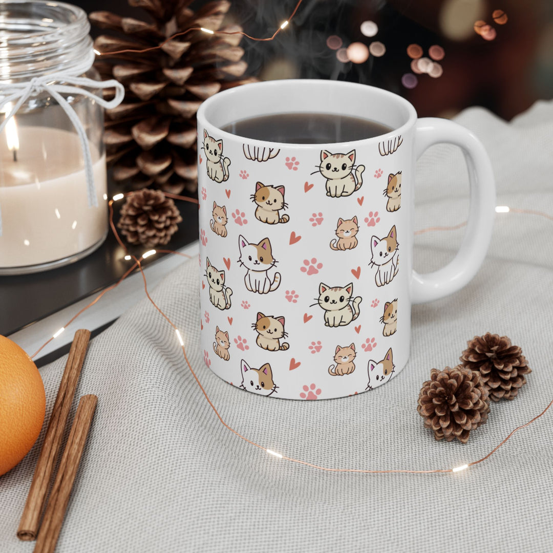 Kawaii Chibi Cats Ceramic Mug (15oz) — Cute Anime Cat Coffee Cup