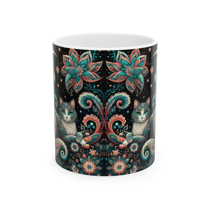 Mystical Cat 15oz Ceramic Mug - Side view - Designs by Mysh