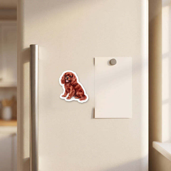 Cavalier King Charles Spaniel Ruby watercolor magnet on a refrigerator door