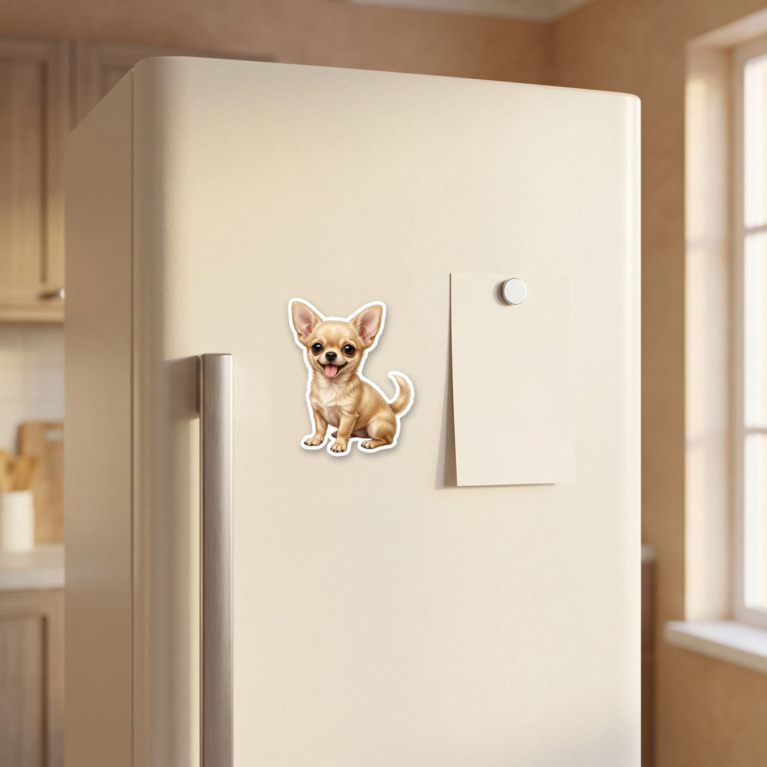 Chihuahua Cream watercolor magnet on a refrigerator door