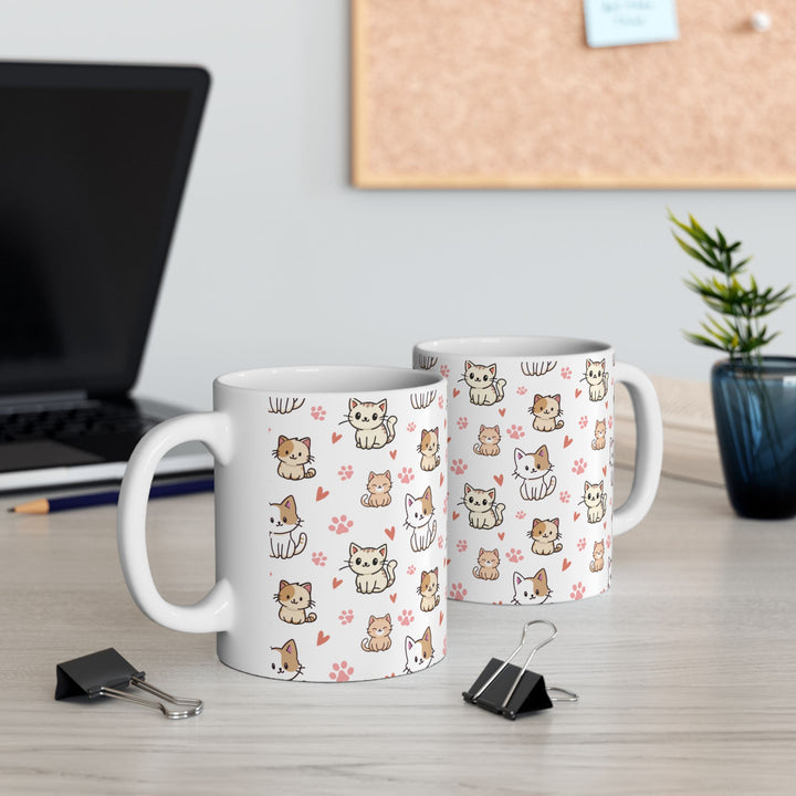 Kawaii Chibi Cats Ceramic Mug (15oz) — Cute Anime Cat Coffee Cup