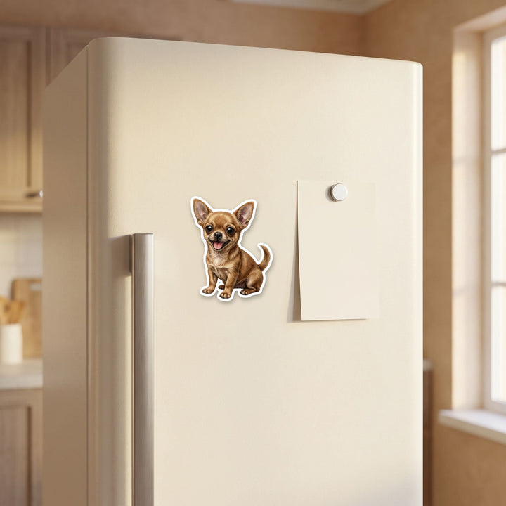 Chihuahua Fawn watercolor magnet on a refrigerator door