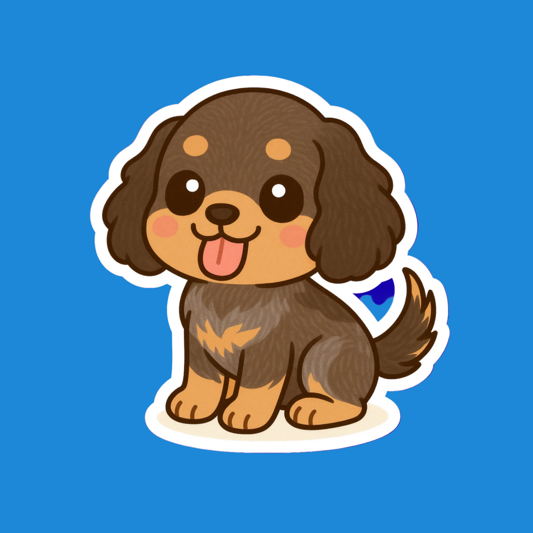 Cartoon dog sticker with a blue background