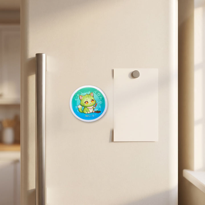 Zodiac Virgo Cat magnet on a refrigerator door