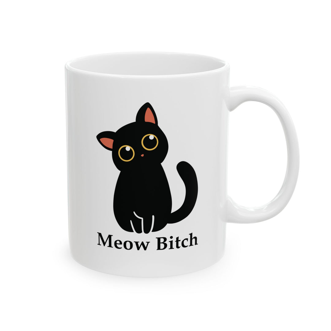 Meow Bitch Kawaii Cat Ceramic Mug – Funny Black Cat Coffee Cup (15oz)