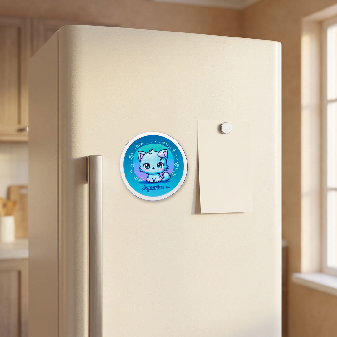 Zodiac Aquarius Cat magnet on a refrigerator door