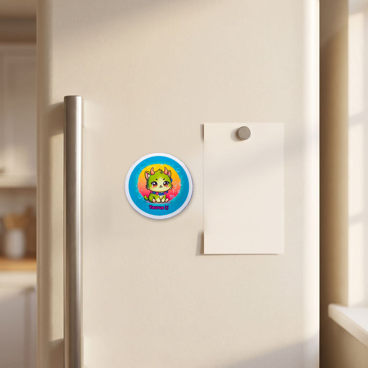 Zodiac Taurus Cat magnet on a refrigerator door