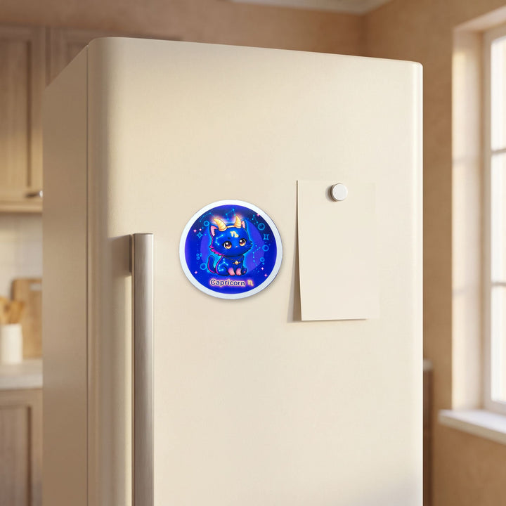 Zodiac Capricorn Cat magnet on a refrigerator door