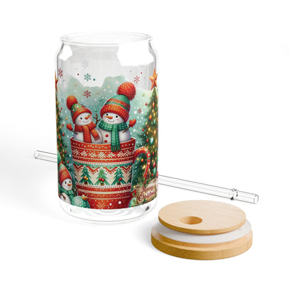 Christmas Motiff Sipper Glass 16oz