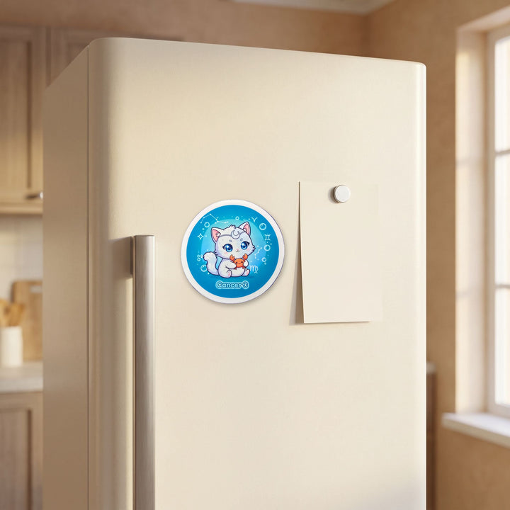 Zodiac Cancer Cat magnet on a refrigerator door