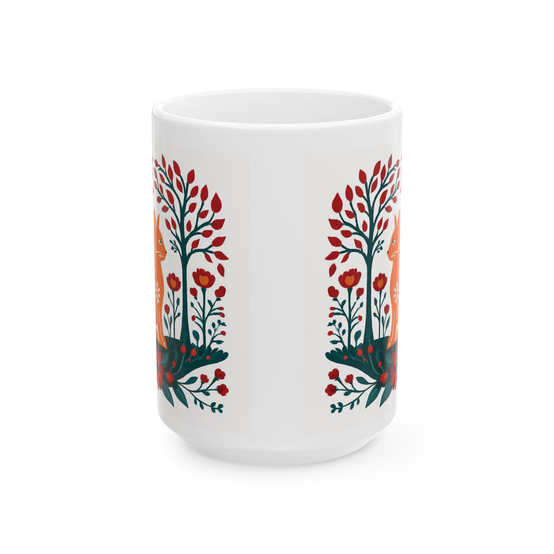 Mug - Folk Art Orange Fox Ceramic Mug (15oz) - Designs by Mysh